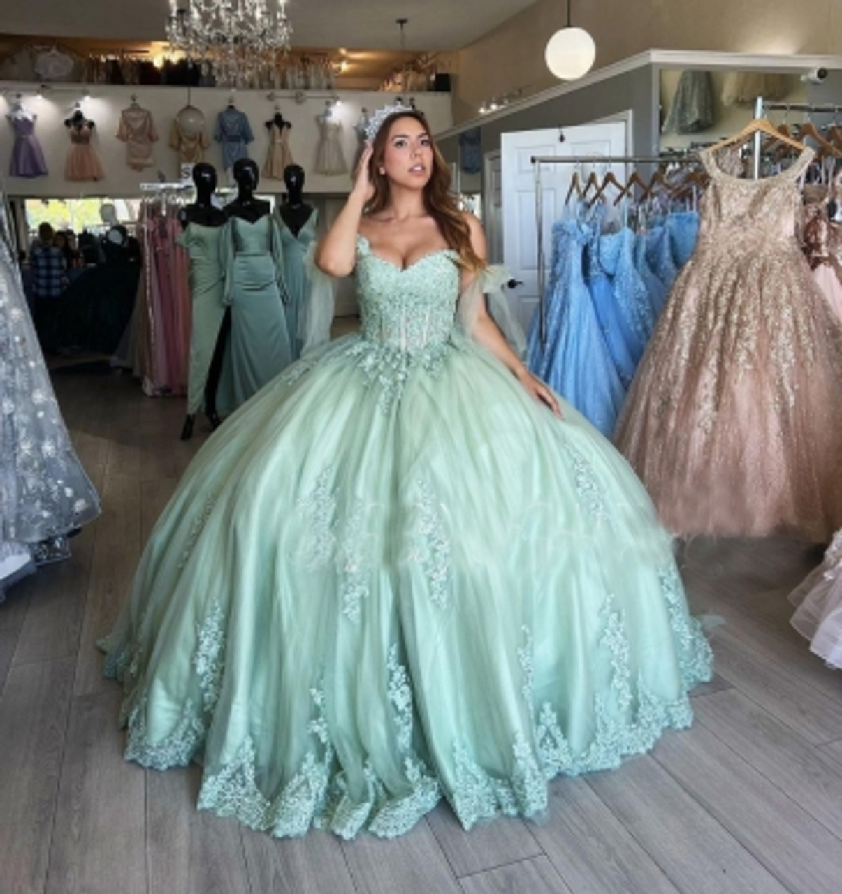 sage green quinceanera dresses